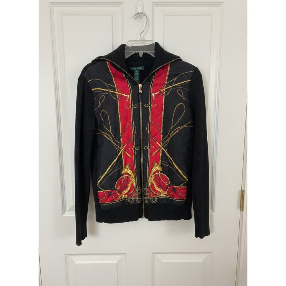 Lauren by Ralph Lauren Equestrian Quilted Silk Zip-Up Jacket – Size M